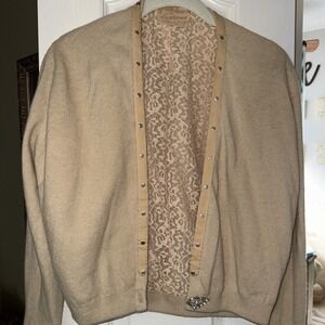 Vintage‎ The Aristocrat, 100% Pure Cashmere Lace Trim Sweater Jewelry Clasp 4878
